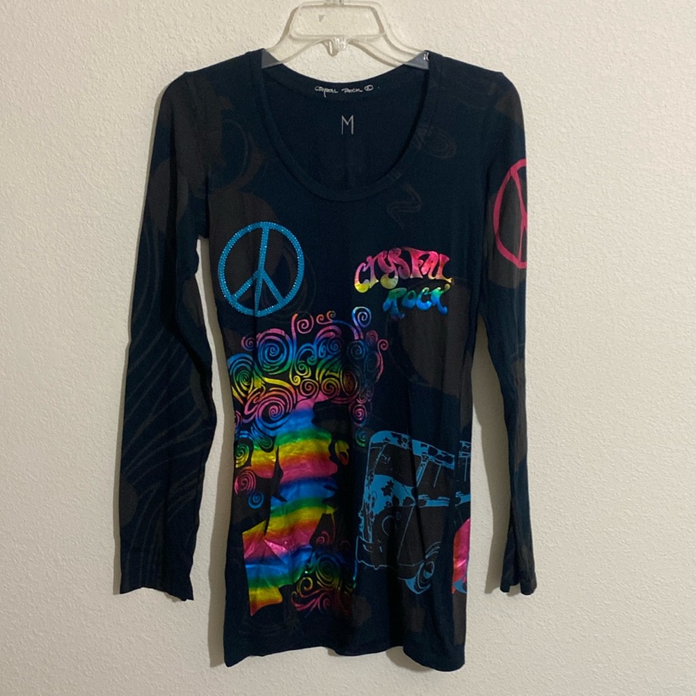 NWOT CHRISTIAN AUDIGIER Crystal Rock 60's Style Cotton Tunic Top w Rhinestones